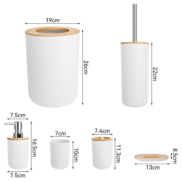 6pc Grey Black White Bathroom Accessories- Bathroom Bin And Toilet Brush Set- Durable Toothbrush Holder Cup- Soap Dispenser With Pump- Soap Dish Holder
