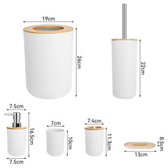 6pc Grey Black White Bathroom Accessories- Bathroom Bin And Toilet Brush Set- Durable Toothbrush Holder Cup- Soap Dispenser With Pump- Soap Dish Holder