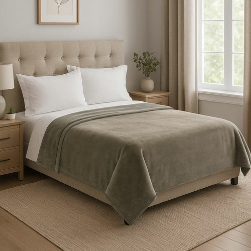 Kirkland Signature Taupe Queen Plush Blanket, 248 X 233 Cm
