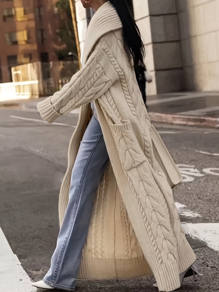 Targeted Development Direction Sweater Thick Twist Big Lapel Long Open Front Cardigan Pullover for Spring Autumn Winter