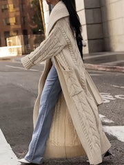 Targeted Development Direction Sweater Thick Twist Big Lapel Long Open Front Cardigan Pullover for Spring Autumn Winter