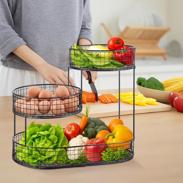 3-Layer Desktop Storage Rack - Iron Fruit Basket & Vegetable Organizer for Kitchen Dining Table, Space Saving Metal Storage Rack