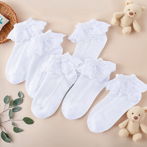 6 Pairs Girls Lace Socks Princess Style Ruffle Ankle Socks for Kids & Toddlers Thickened All-Season Design