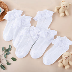 6 Pairs Girls Lace Socks Princess Style Ruffle Ankle Socks for Kids & Toddlers Thickened All-Season Design