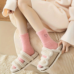 5 Pairs of Cozy Heart-Embroidered Socks - Soft, Fluffy, Mid-Calf Length, Perfect for Women, Autumn & Winter, Autumn Winter Socks | Heart Embroidery Socks | Texture Socks
