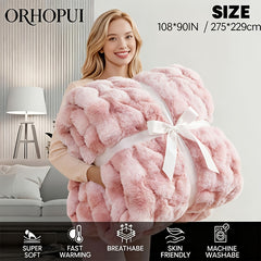 Luxury King Size Faux Fur Blanket, Double Sided Bubble Plush Throw, Machine Washable & Anti-Shedding, Oversized Warm Bedspread for Bed Sofa, Perfect Valentine's Day Gift for Couples - All-Season Faux Fur Throw Blanket - 274.32x228.6 cm - Printed Grey