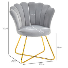 Modern Armchair, Velvet Tufted Accent Chair with Lotus Backrest, Occasional Chair with Steel Legs for Living Room, Bedroom