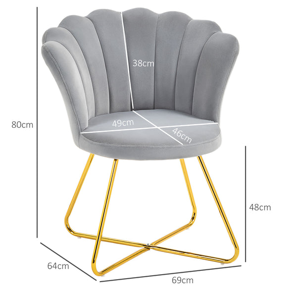 Modern Armchair, Velvet Tufted Accent Chair with Lotus Backrest, Occasional Chair with Steel Legs for Living Room, Bedroom