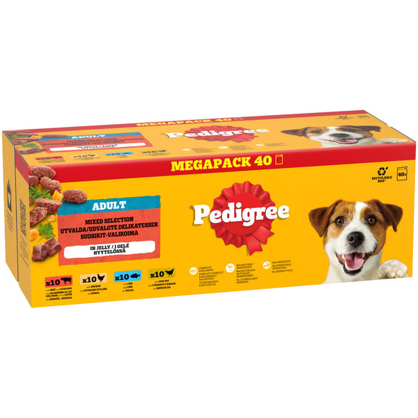 120 x 100g Pedigree Adult Wet Dog Food Pouches Mixed Selection in Jelly