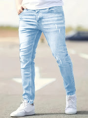 Trendy And Stylish American Men'S Slim-Fit Ripped Jeans with a Cool And Handsome Look