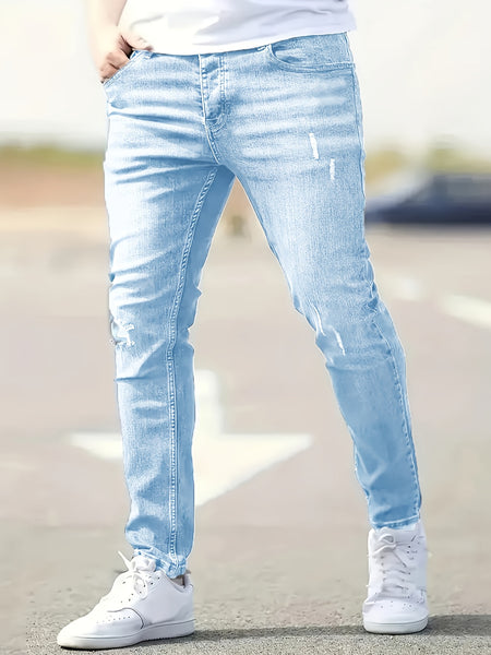 Trendy And Stylish American Men'S Slim-Fit Ripped Jeans with a Cool And Handsome Look