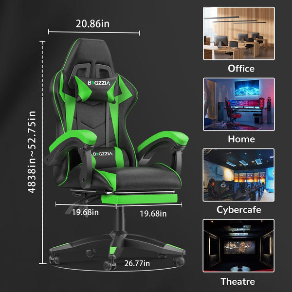 GartistGo Gaming Chair With footrest,Computer Chairs with Lumbar Cushion + Headrest, Height-Adjustable Office Chair for Adults, Girls, Boys