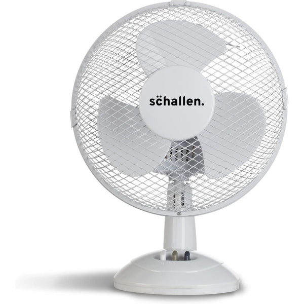 Schallen White 9 Inch Portable Desk Fan Oscillating Table Fan Quiet Electric Cooling Fan 2 Speed Settings Desktop Air Circulator Home Office Bedroom Workstation Garage Small Table Fan Plastic Blade Safety Mesh Grill UK Plug Grey White or Black
