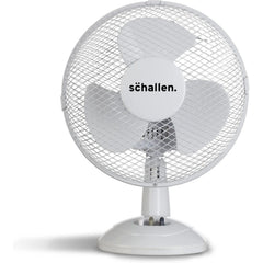 Schallen White 9 Inch Portable Desk Fan Oscillating Table Fan Quiet Electric Cooling Fan 2 Speed Settings Desktop Air Circulator Home Office Bedroom Workstation Garage Small Table Fan Plastic Blade Safety Mesh Grill UK Plug Grey White or Black
