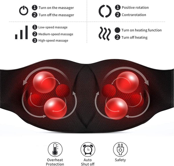 Neck Massager, Deep Tissue 3D Kneading, by Ikristin, Portable, with Heat, Shiatsu Massager for Neck, Back, Shoulder, Foot and Leg, at Home and Car, Suitable for Women and Men (Black)