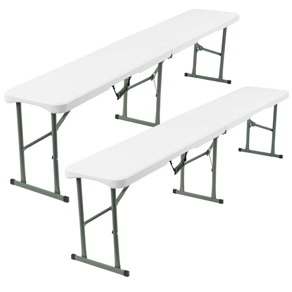 6FT Folding Bench - Portable White Folding Garden Bench for Indoor/Outdoor Use, Suitable for Dining, Picnics, BBQs, Camping, and Versatile Seating in Gardens, Patios, or Events