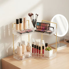 Transparent Triangular Storage Rack Golden Multi-layer, Cosmetic Layered Organizer Design, Suitable for Vanity Bedroom Bathroom, Corner Space Utilization Storage Skincare Products