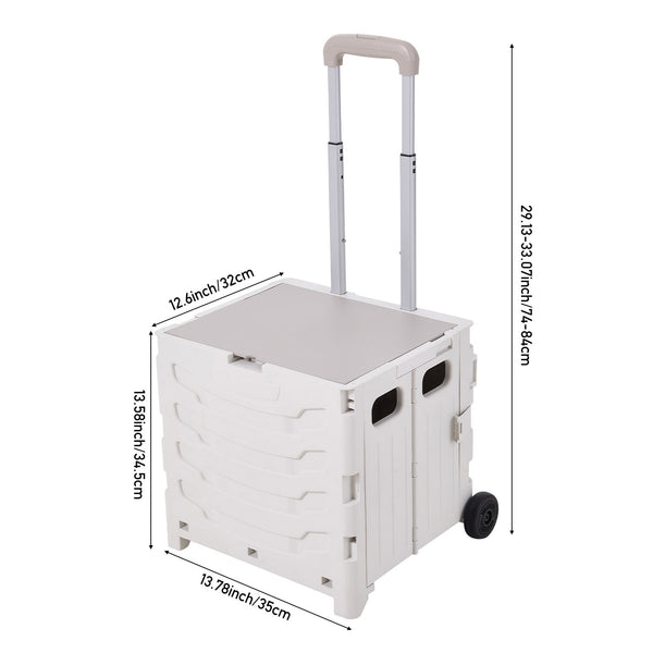Grey/ Green Foldable Office Trolley, Portable Folding Shopping Trolley, Two-wheel Large-capacity Storage Box, Portable Pushable Shopping Cart Storage Box, Adjustable Railings