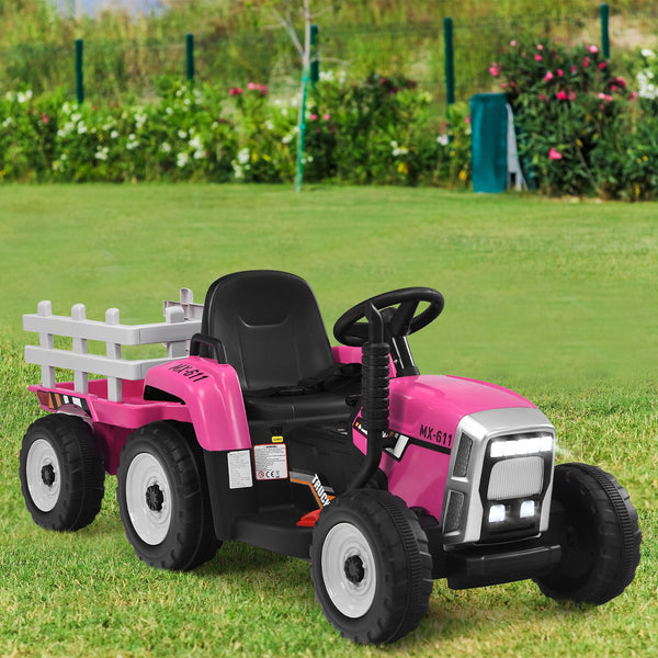 12V Kids Ride on Tractor with Trailer Music and LED Lights