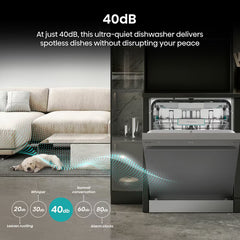 Hisense HS673A90XUK, 16 Place Settings Dishwasher, a Rated in Silver