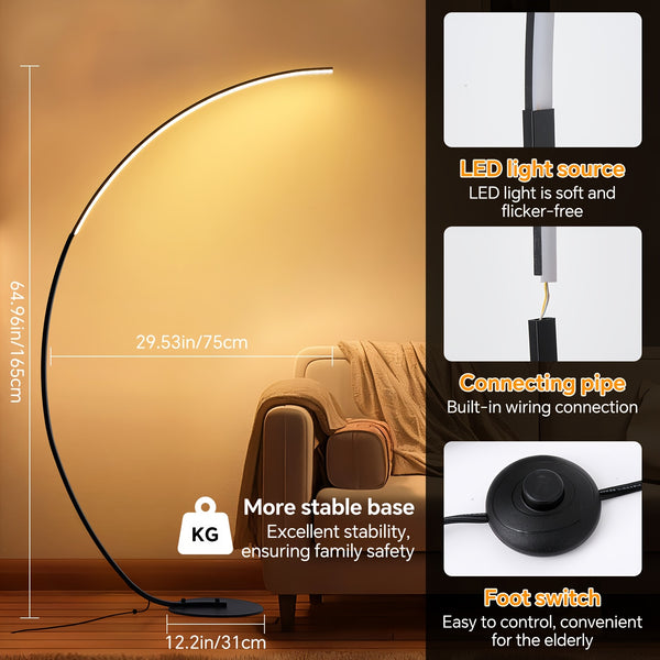 165.1 cm Arched Standing Floor Lamp with Remote - Dimmable Modern Reading Floor Lamps LED Color Changing Curved Ambient Lighting for Bedroom And Living Room