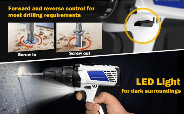 Cordless Drill Driver Power Combi Drill Kit Electric Screwdriver Set with 2-Speed, 18+1 Torque 3/8