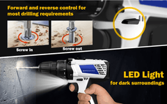 Cordless Drill Driver Power Combi Drill Kit Electric Screwdriver Set with 2-Speed, 18+1 Torque 3/8