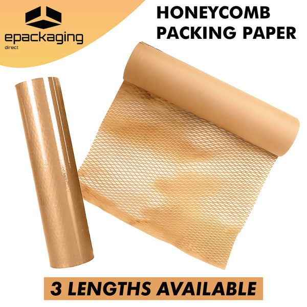 ePackaging Honeycomb Packaging Paper Roll – Strong Cushioning Wrap for Shipping & Fragile Items, Kraft Packing Paper in 300MM×30M, 500MM×30M & 500MM×50M Sizes