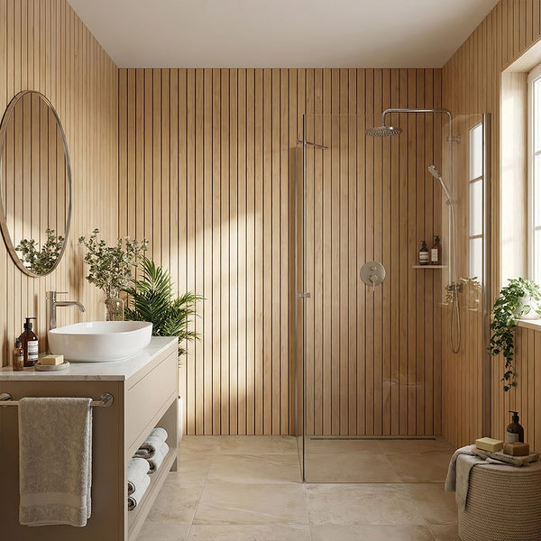 1pc 3D Imitation Wood Grain Grille Wall Panels, 300*40cm, Self-adhesive Vertical Stripe Wall Stickers, Peel and Stick, TV Background Decoration Stickers for Bedroom and Living Room, Kitchen and Bathroom Wall Renovation Stickers, Ideal for Renovating Livin