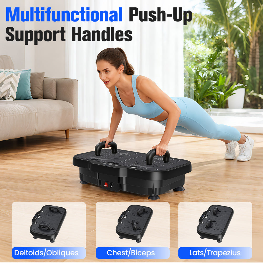 1-Piece Black Vibration Plate (Fat-Burning Machine) - 180 Adjustable Speed Settings, 150kg Load, Upgraded Handles & Resistance Bands, Speakers & Remote Control for Home/Office Full-Body Workouts