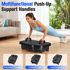 1-Piece Black Vibration Plate (Fat-Burning Machine) - 180 Adjustable Speed Settings, 150kg Load, Upgraded Handles & Resistance Bands, Speakers & Remote Control for Home/Office Full-Body Workouts