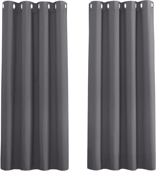 PONY DANCE Grey Blackout Thermal Insulated Curtains for Bedroom, 46 X 54 Inch Short Eyelet Curtains & Drapes, Soft Black Out 2 Panels for Window Living Room/Kitchen