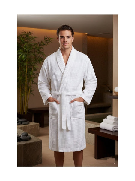 Luxury Waffle Bathrobe for Men and Women 100% Cotton Lightweight Hotel Quality Unisex Dressing Gown Spa Bathrobes