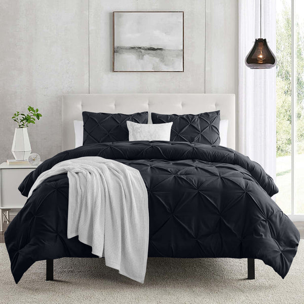 3pcs Pintuck Duvet Cover Set – Reversible Pinch Pleat Design with Pillowcases, Soft & Breathable Microfiber, Button Closure & Corner Ties, Machine Washable, Perfect for Bedroom or Guest Room – All Season