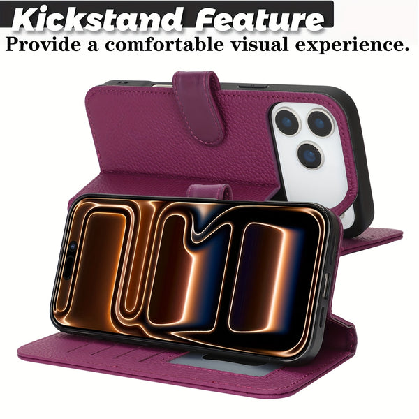 Phone Case: Magnetic Closure Genuine Leather Wallet Case for iPhone 17 Series RFID Blocking 4 Card Slots Premium Protection for 17 Pro Max 17 Air 17 Pro