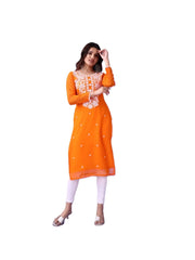 Estationeryhouse Women's Georgette Lucknowi chikankari kurti, Rose Design with Heavy Embroidery, Without Bottom