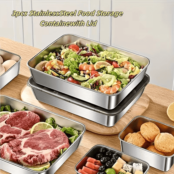 6/3pcs Stainless Steel Food Storage Containers Leak-Proof Stackable Space-Saving Airtight Lid for Freshness Ideal for Meal Prep Fruits Meats Veggies Leftovers Fridge Freezer Pantry Easy Clean Reusable Containers Ideal for Home Commercial Kitchens