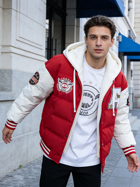 Men'S American-Style Embroidered Hoodie Jacket for Couples, Thickened for Autumn And Winter, Baseball Coat