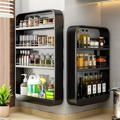 1PC No-Drilling Wall-Mounted Spice Rack – Adjustable Multi-Layer Metal Shelf for Kitchen/Bathroom – Space-Saving Storage Organizer for Toiletries, Spices, Books (Black/White)
