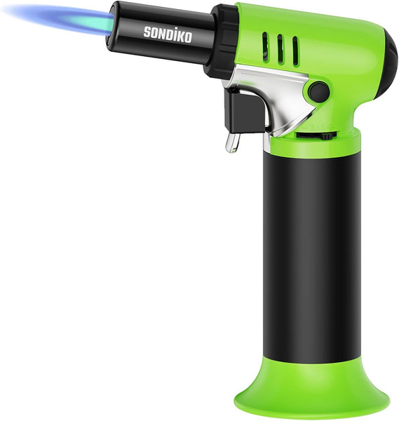Sondiko Kitchen Blow Torch with Fuel Gauge S907, Refillable Soldering Torch Lighter with Safety Lock and Adjustable Flame for Desserts, Creme Brulee, Welding, Industrial (Butane Not Included)