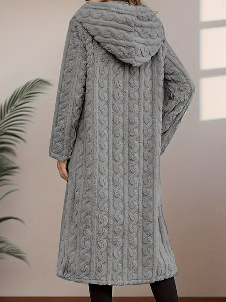Fashionable Long Hooded Solid Color Cardigan Coat, Autumn/Winter Thickened Plush Outerwear, Warm, Versatile, and Suitable for Commuting