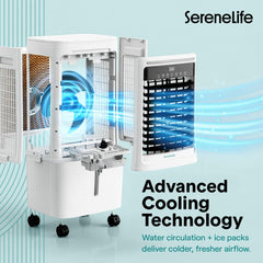 SereneLife Portable Air Cooler 25L – 1700 CFM Evaporative Cooling Fan with Ice Packs 60° Oscillation Timer Quiet Energy Efficient for Large Room Home Office Bedroom