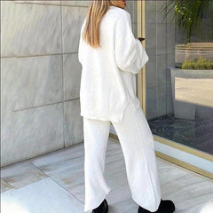 Women'S Winter Cozy Solid Color V-Neck 2pcs Casual Set - Soft Warm Outfits for Home Relaxation, Weekend Streaming & Cozy Friend Gatherings, Lounge Set, Casual Wear, Relaxed Fit, Vneck Design, Breathable Material, Comfortable Fabric, Twopiece Outfit, Women