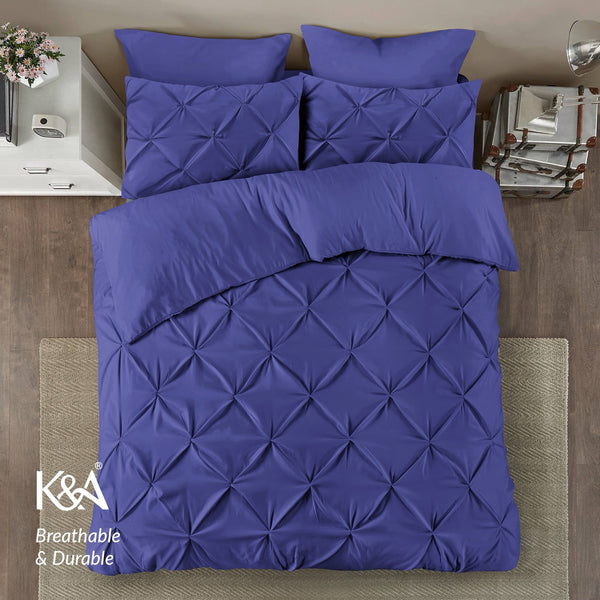 K&A® Pintuck Pinch Pleat Duvet Cover Set with Zipper Closure including Pillowcase – Ultrasoft Brushed Microfiber – Easy Care & Machine Washable
