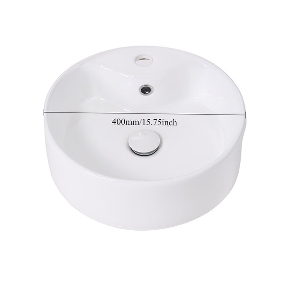 Bathroom Counter Top Sink Cloakroom Toilet Hand Washing Bowl Basin with Waste Pipe Kits Round Ceramic Sink 400*400*155mm