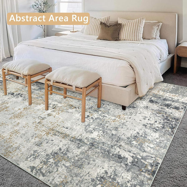 Capslpad Navy Blue Abstract Area Rug 200x300cm | Modern Short Pile Soft Faux Wool, Machine Washable, Non Slip, Minimalist Floor Mat for Living Room, Bedroom, Office, Kitchen Decor