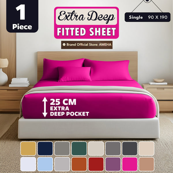 1pc 25cm Extra Deep Fitted Sheet – Solid Color Hotel-Quality Bedsheet, Ultra-Soft & Brushed Microfiber Bedding Sheet, Machine Washable, Single, Double, King, & Super King Sizes Available
