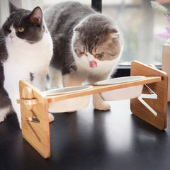 Pets Dog/Cat Bowls with Stand, 1/2/3 Bowls Adjustable Height Elevated Feeder Bowls for Cats and Small Dogs, Wooden Raised Feeding Bowls with Stand