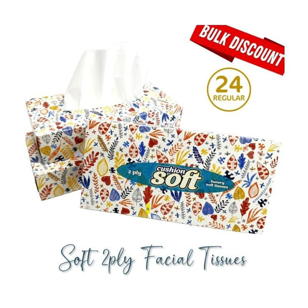 Cushion Soft 2-Ply Facial Tissues 24 Pack 100 Sheets per Box Regular Cube