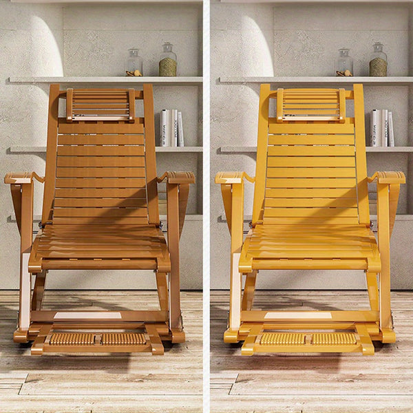 Natural/ Brown Rocking Chair/Lounge Chair Recliner Load-Bearing 150kg Comfort Bamboo Loungers Deck Chair Adjustable Handrail Home Chair Gifts Stable Ergonomic